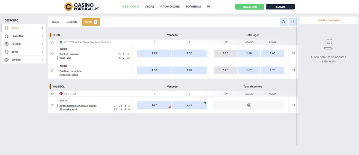 Apostas ao vivo na Casino Portugal