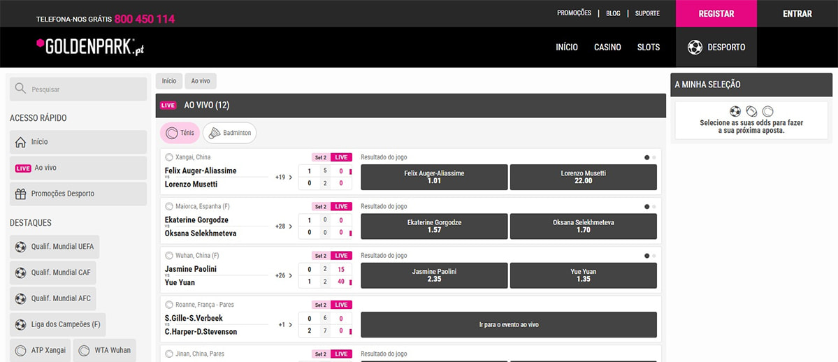 Apostas ao vivo na GoldenPark