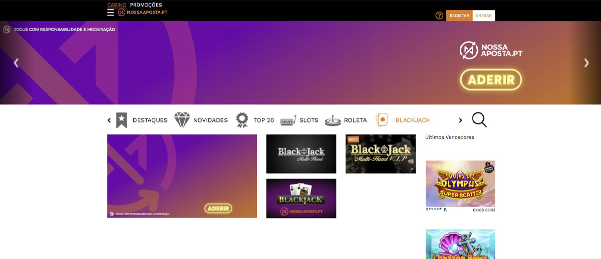 Blackjack online na Nossa Aposta