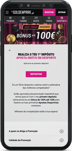 O ecrã com os bónus de apostas da GoldenPark no telemóvel