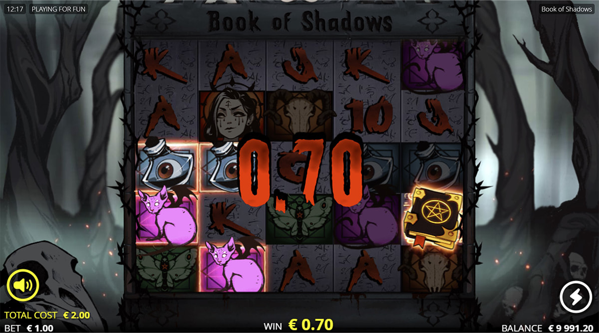 O ecrã inicial da slot Book of Shadows