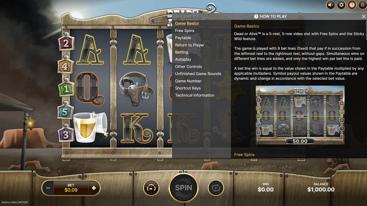 O ecrã inicial da slot Dead or Alive