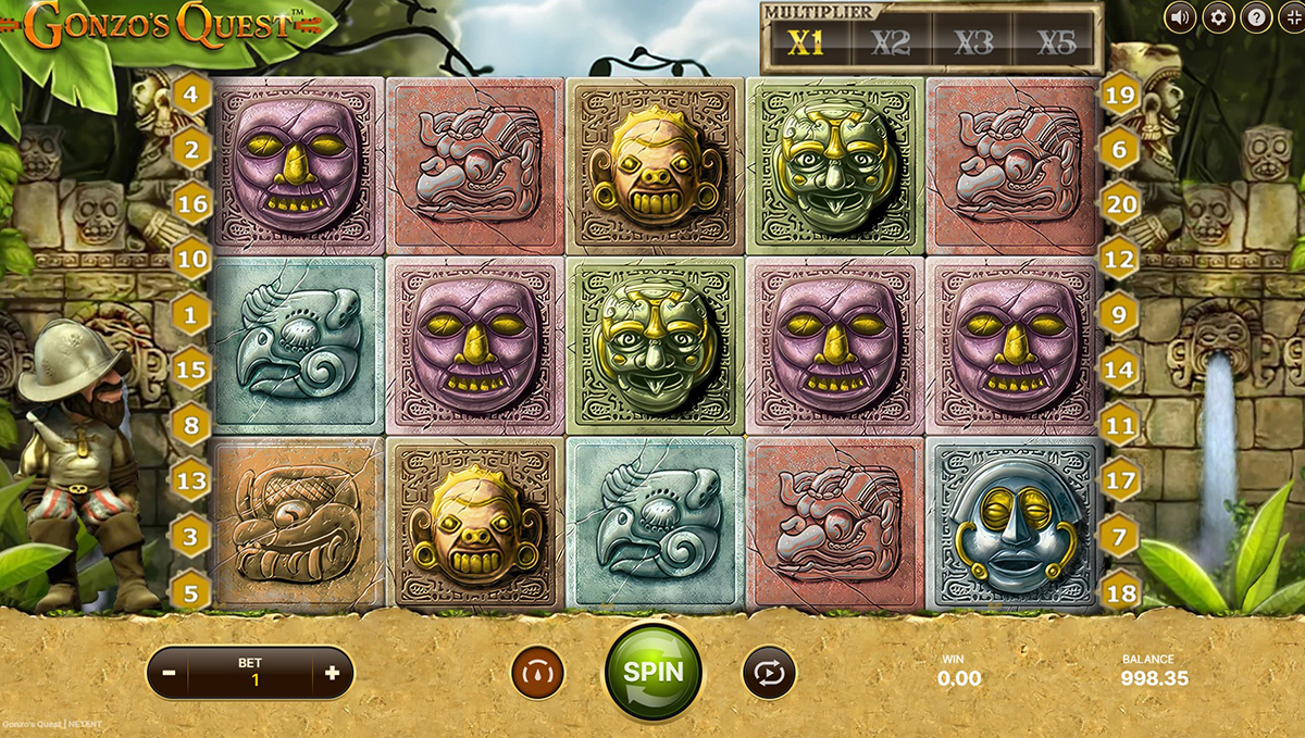 O ecrã inicial da slot Gonzo's Quest