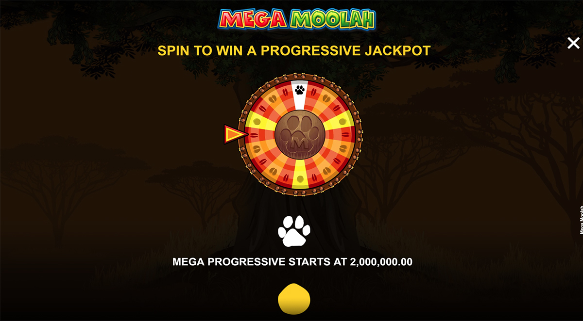 O ecrã inicial da slot Mega Moolah