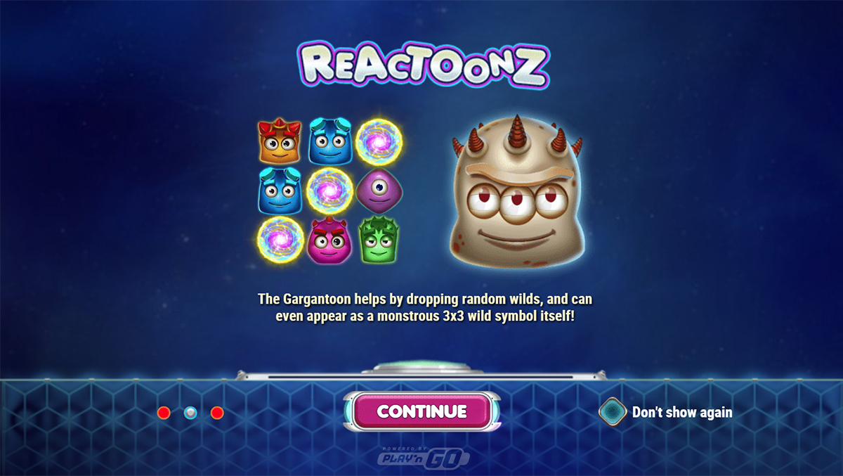 O ecrã inicial da slot Reactoonz