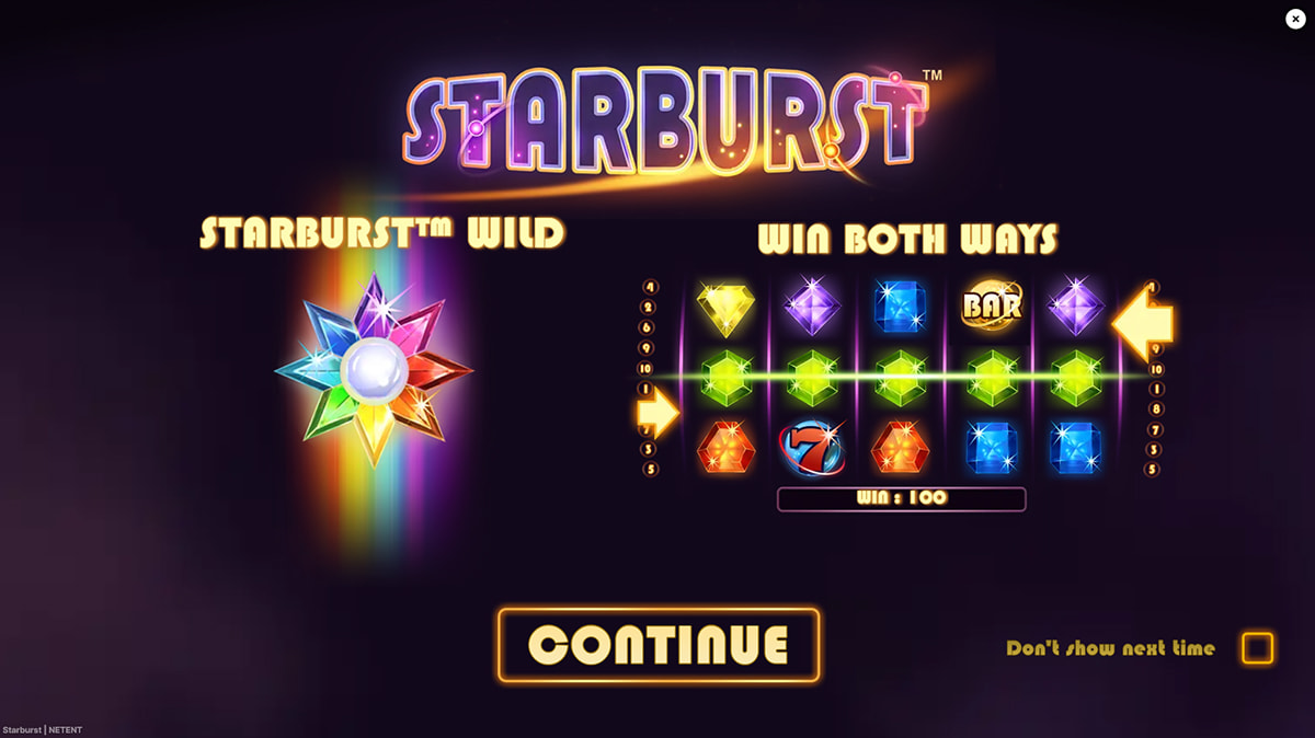 O ecrã inicial da slot Starburst