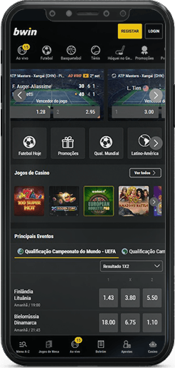 A página principal das apostas bwin na sua versão móvel