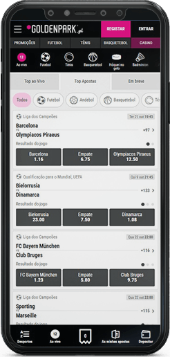 A página principal das apostas GoldenPark na sua versão móvel