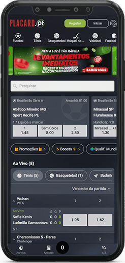 A página principal das apostas do Placard na sua versão móvel