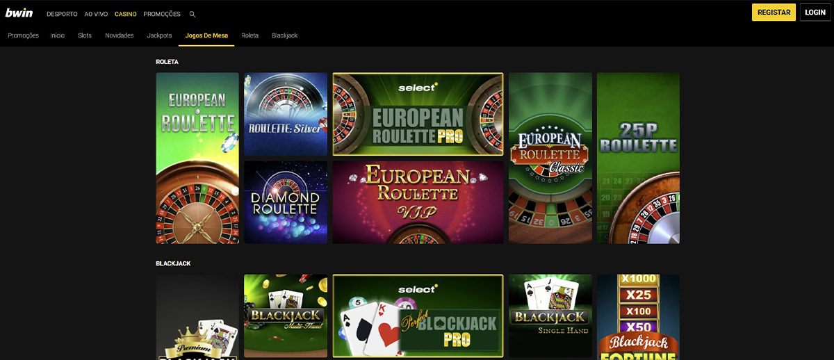 Outros jogos disponíveis na bwin