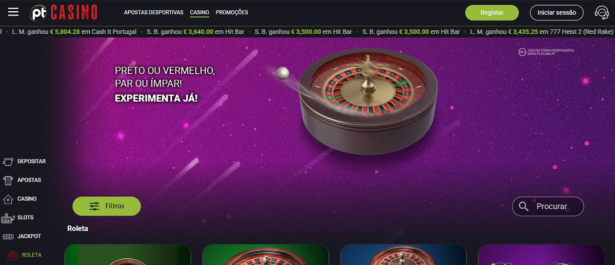 Roleta online no Placard