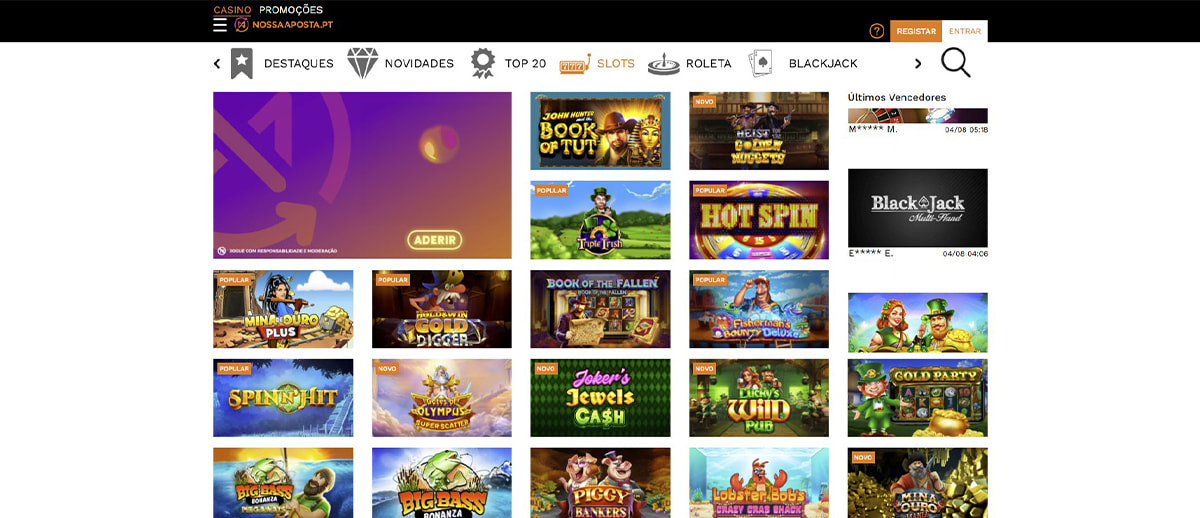 Slots online disponíveis na Nossa Aposta