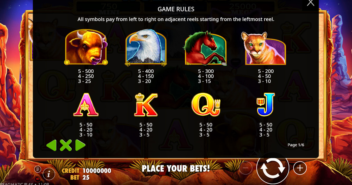 A tabela de pagamentos da slot Wolf Gold
